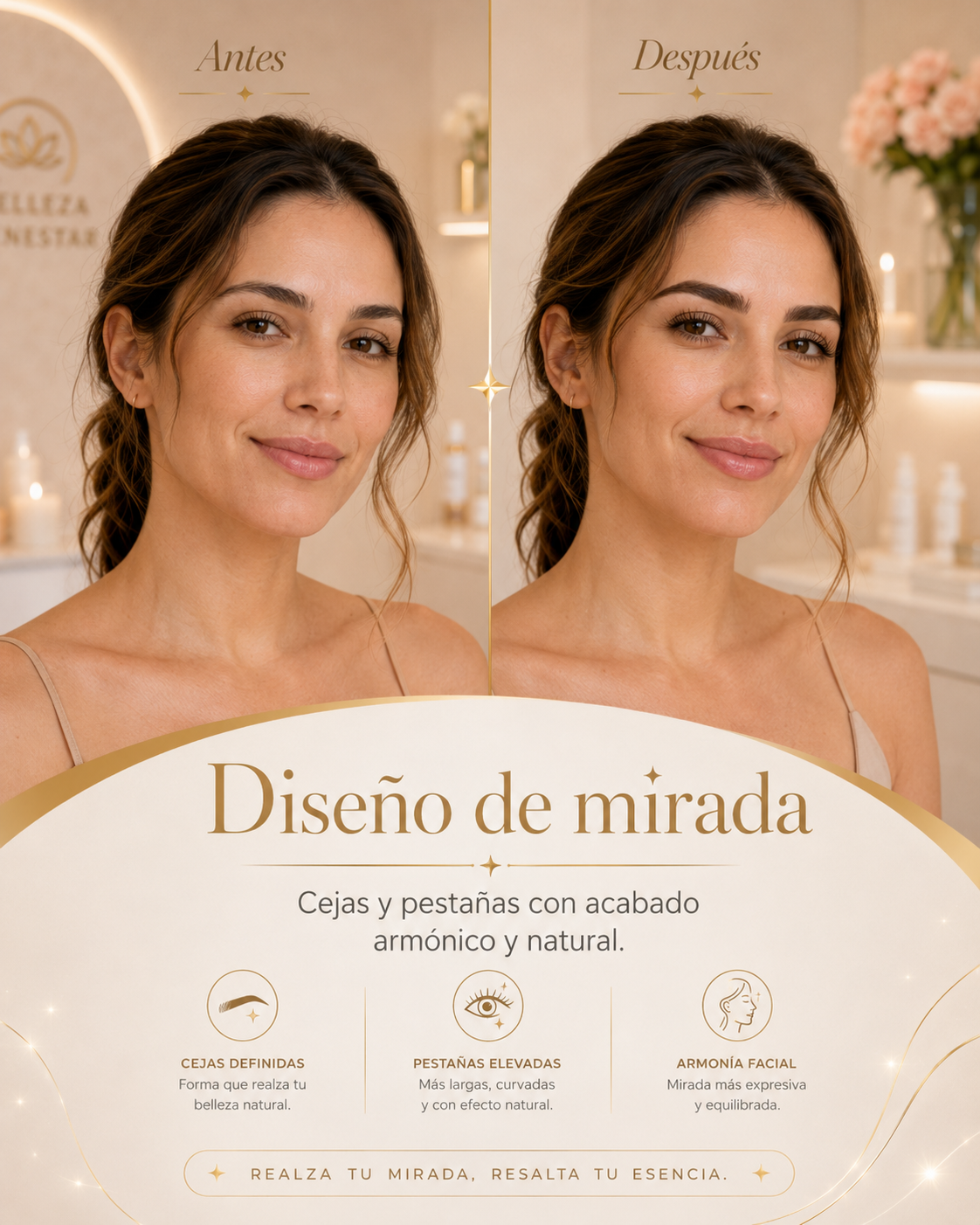 Antes y después de diseño de mirada